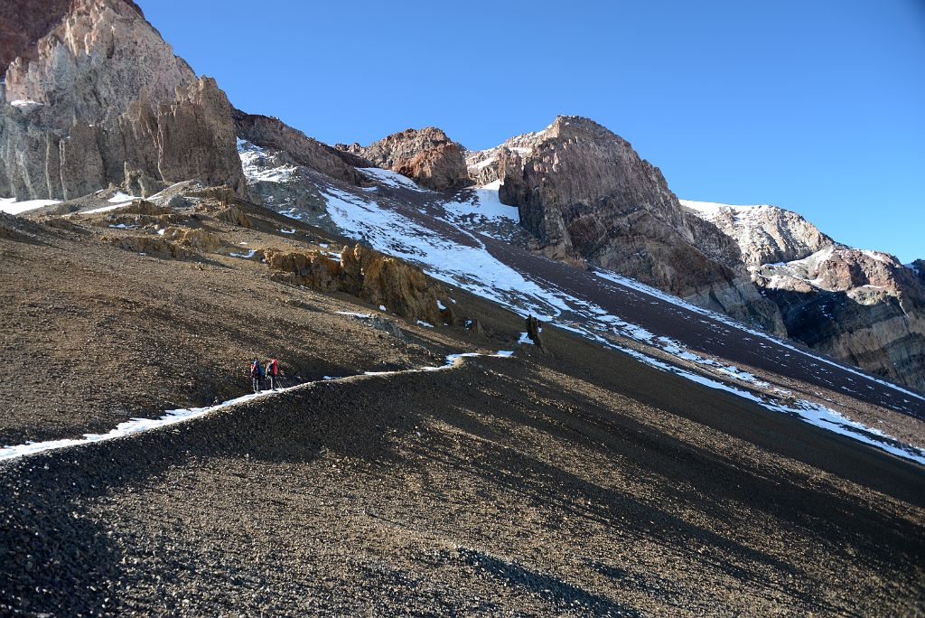 22 The Gran Acarreo Traverses And Then Climbs To A Cave In The Centre On The Climb To Aconcagua Summit